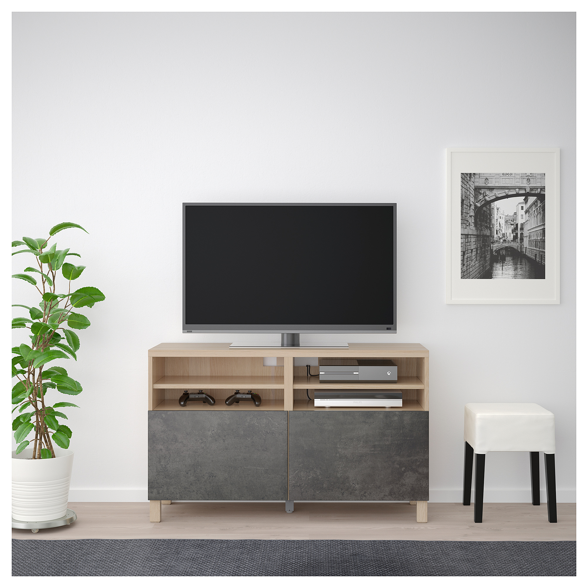 Ikea Besta Tv Bench With Doors BESTÃ… - TV bench with doors, white stained oak effect Kallviken
