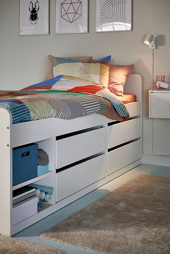 SLÄKT bed frame w storage+slatted bedbase