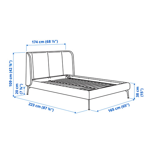 TUFJORD upholstered bed frame, Gunnared blue, queen