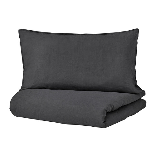 DYTÅG duvet cover and 2 pillowcases, dark grey, 240x220/50x80 cm