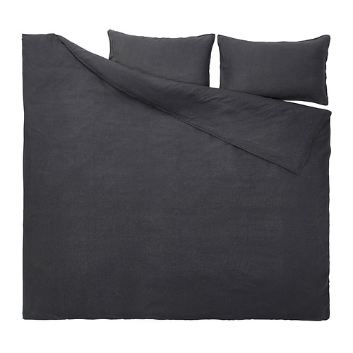 DYTÅG duvet cover and 2 pillowcases, dark grey, 240x220/50x80 cm