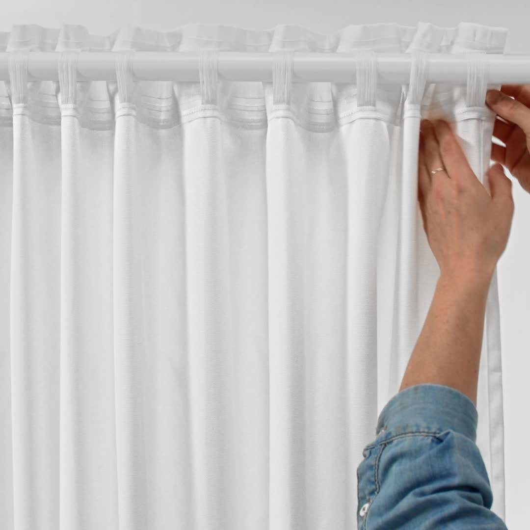 DYTÅG - curtains, 1 pair, white/with heading tape, 145x250 cm