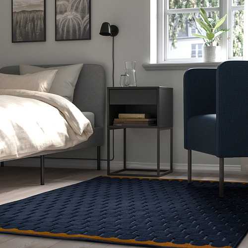 NÖVLING rug, low pile, 128x195 cm, dark blue/yellow-brown