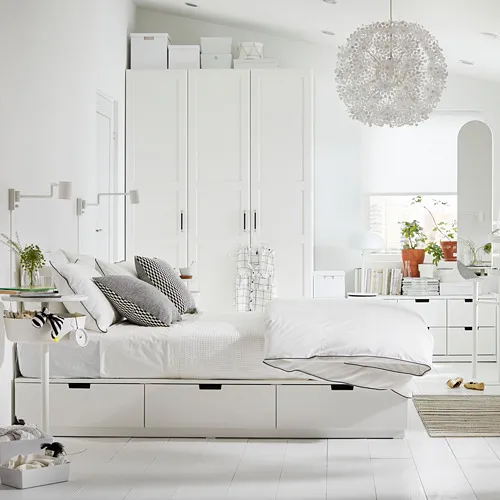 NORDLI bed frame with storage, white, double (mattress size: 140x200cm)