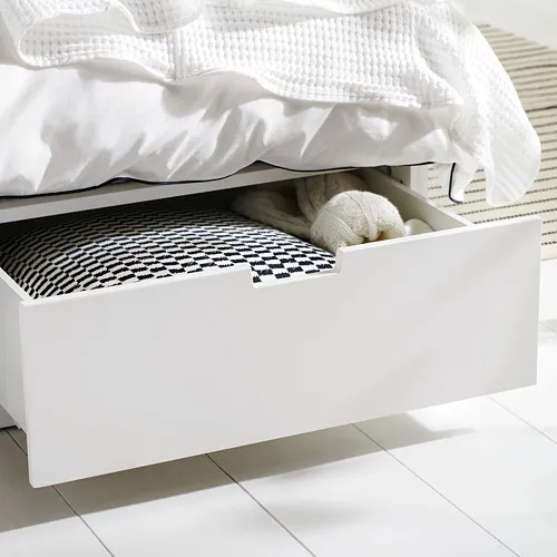 NORDLI bed frame with storage, white, double (mattress size: 140x200cm)