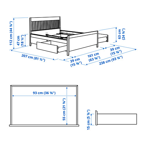 IDANÄS bed frame with storage