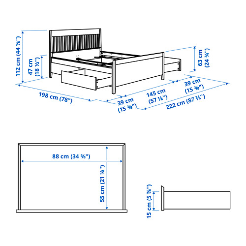 IDANÄS bed frame with storage