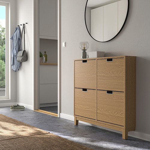 STÄLL - shoe cabinet with 4 compartments, oak veneer