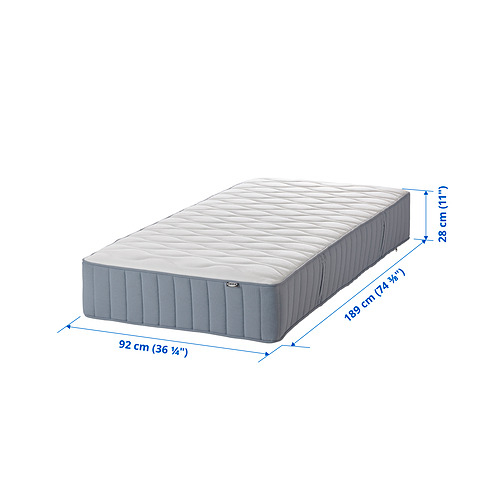 VÅGSTRANDA pocket sprung mattress, extra firm/light blue, single