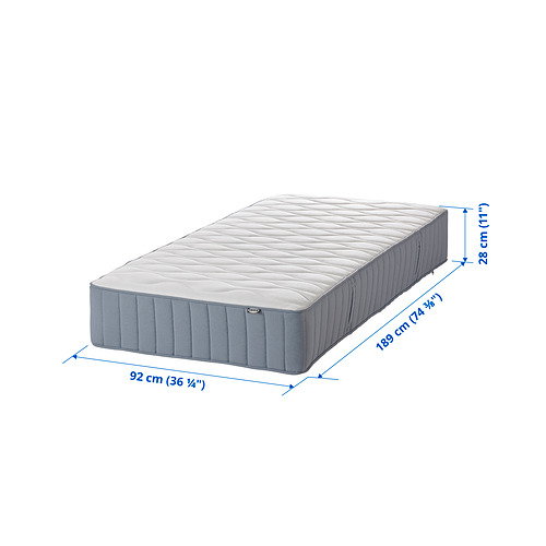 VÅGSTRANDA pocket sprung mattress, firm/light blue, single