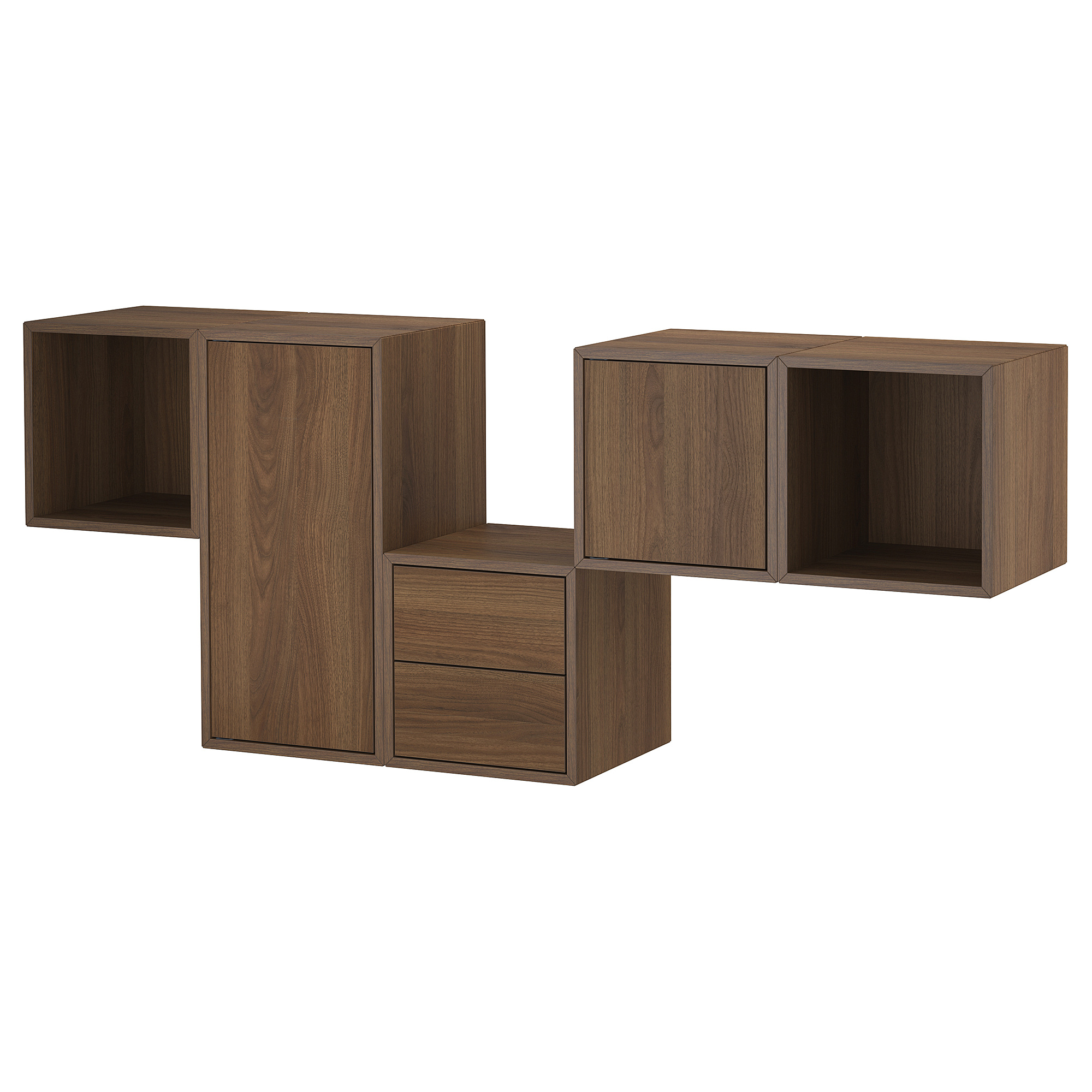 EKET - wall-mounted cabinet combination, with 2 drawers/walnut