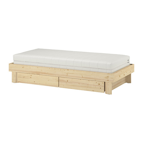GLAMBERGET extendable bed w stor/2 mattresses