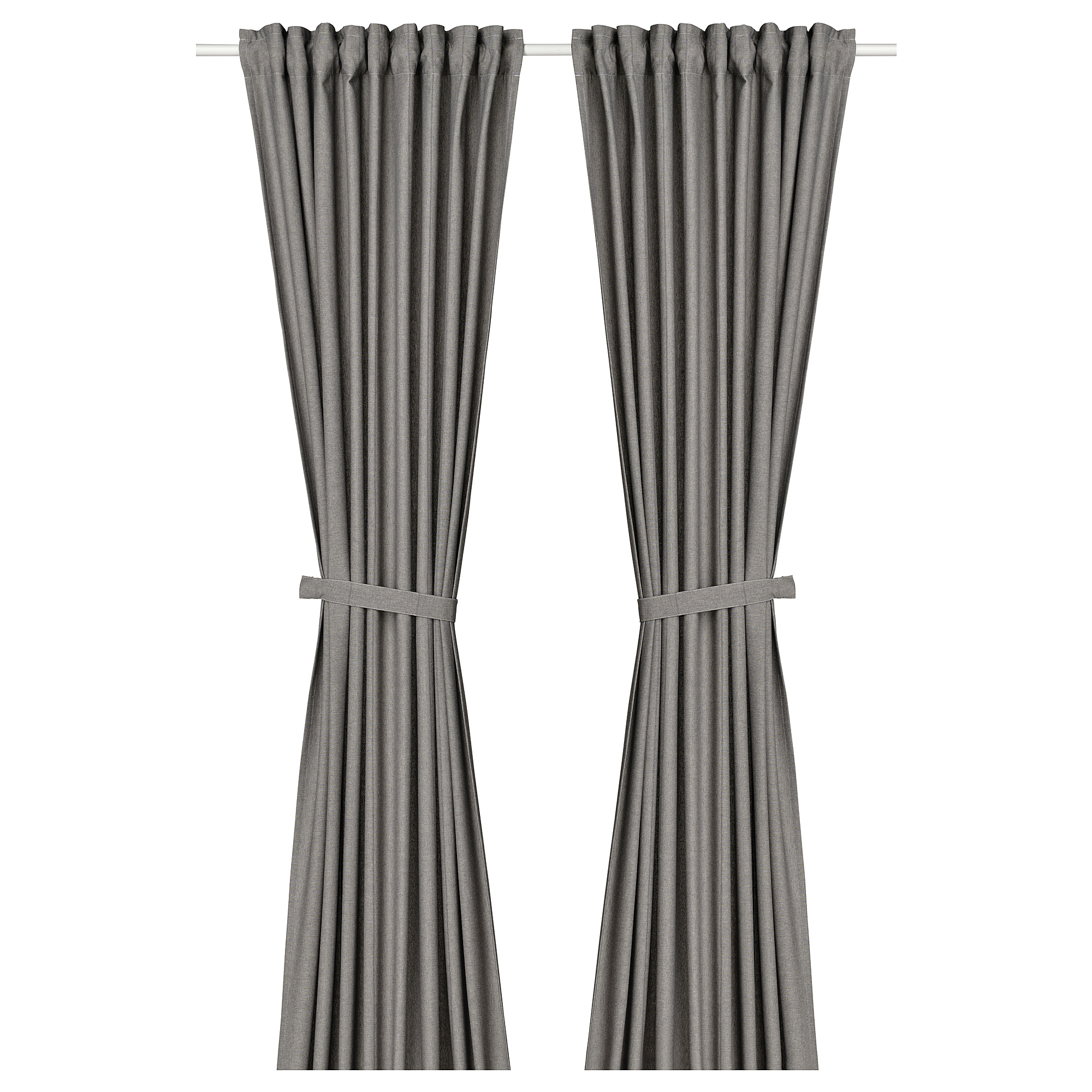 LENDA - curtains with tie-backs, 1 pair, dark grey/with heading