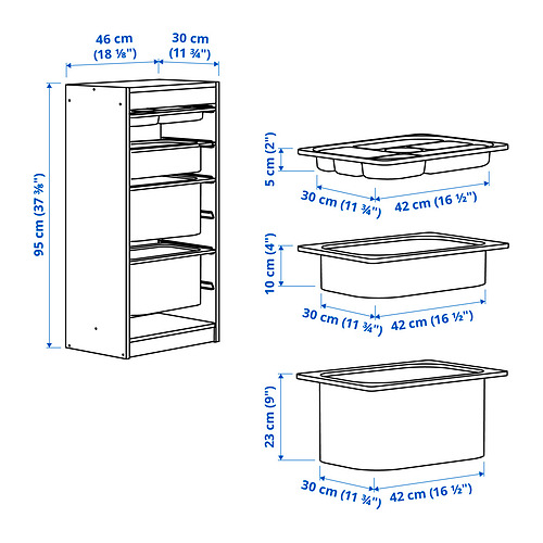 TROFAST storage combination with boxes/tray