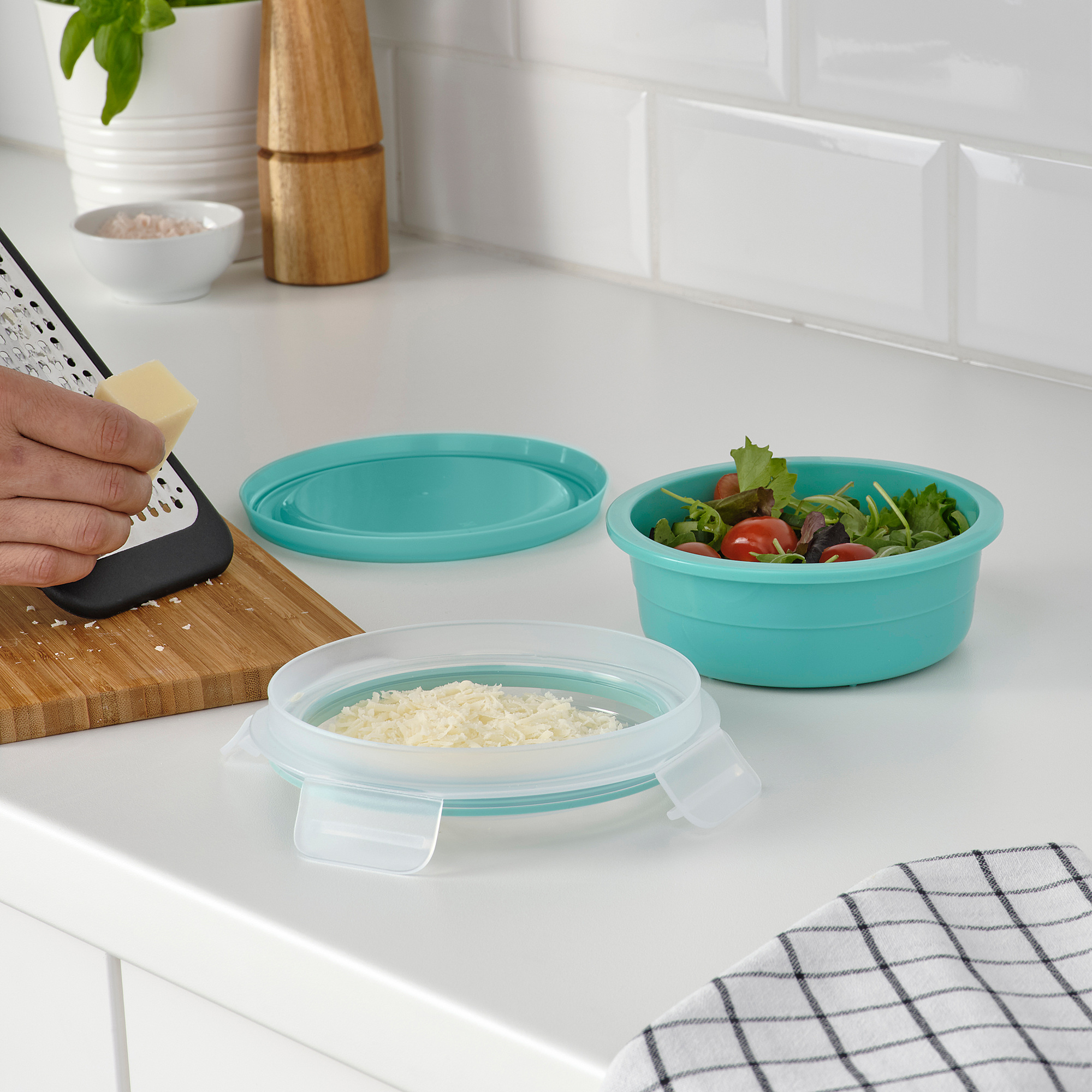 IKEA 365+ lunch box with dry food compartment, round turquoise, 450ml