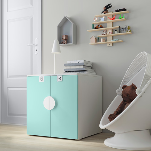 PLATSA/SMÅSTAD cabinet, white pale turquoise/with 1 shelf