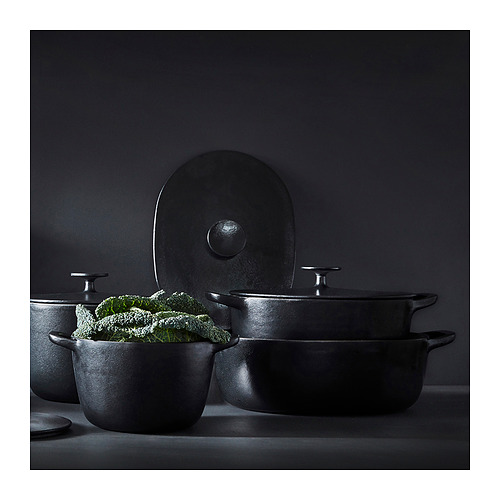 HEMLAGAD Pot with lid, black, Height: 15 cm - IKEA