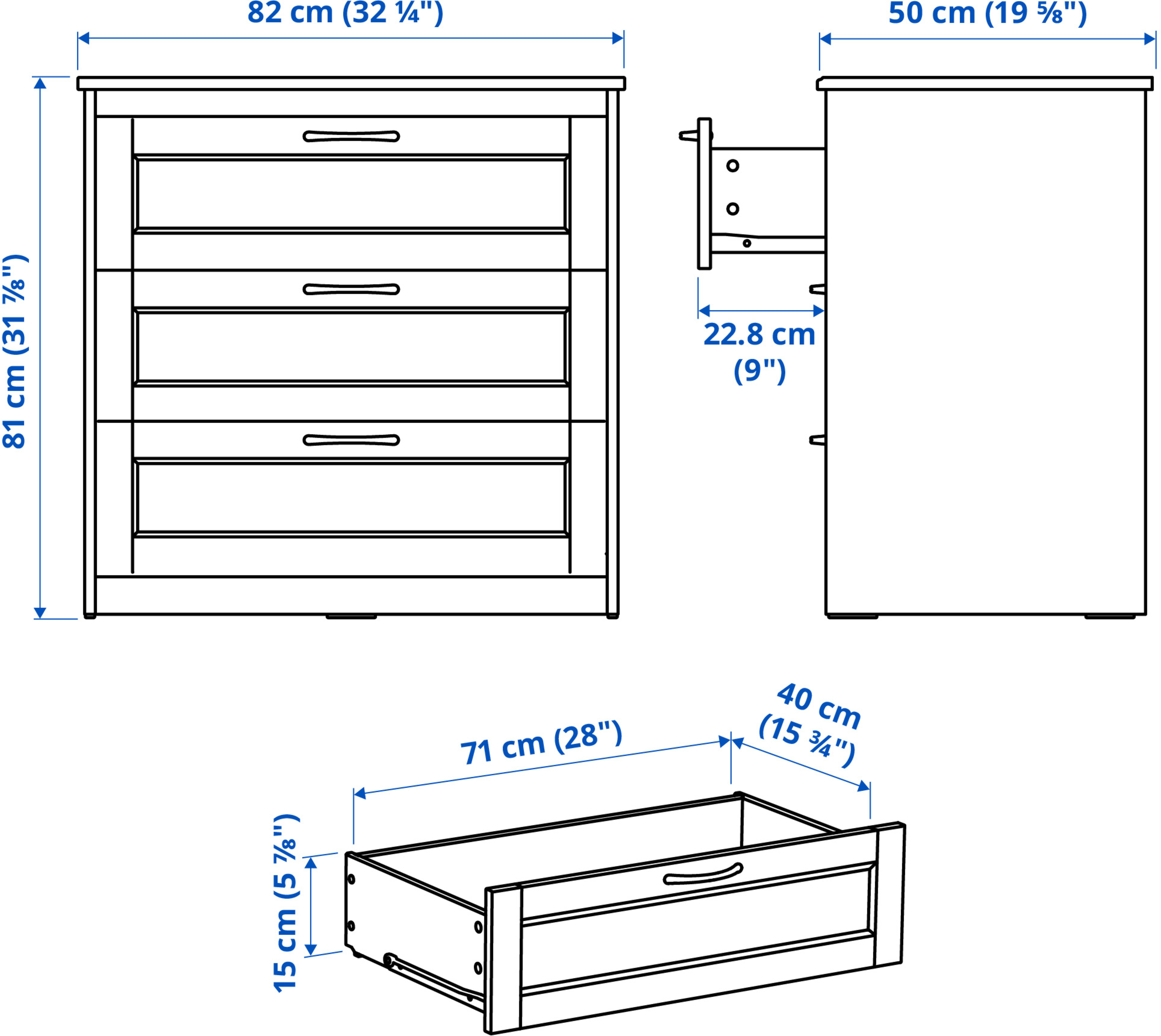 SONGESAND chest of 3 drawers