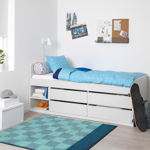 SLÄKT bed frame w storage+slatted bedbase