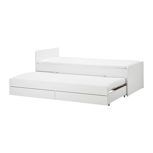 SLÄKT bed frame with underbed and storage, LURÖY