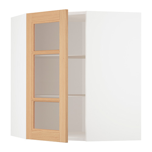 METOD corner wall cab w shelves/glass dr