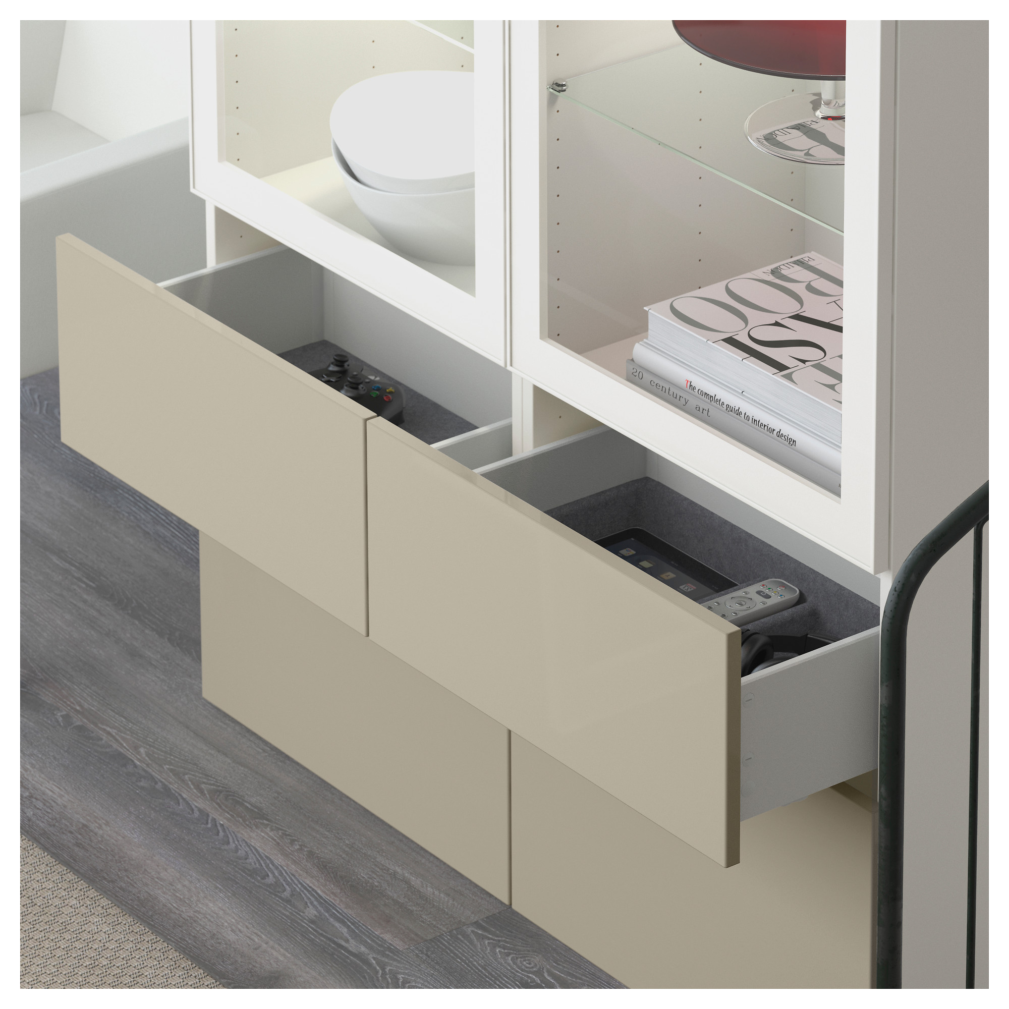 BESTÅ storage combination w glass doors, white/Selsviken highgloss