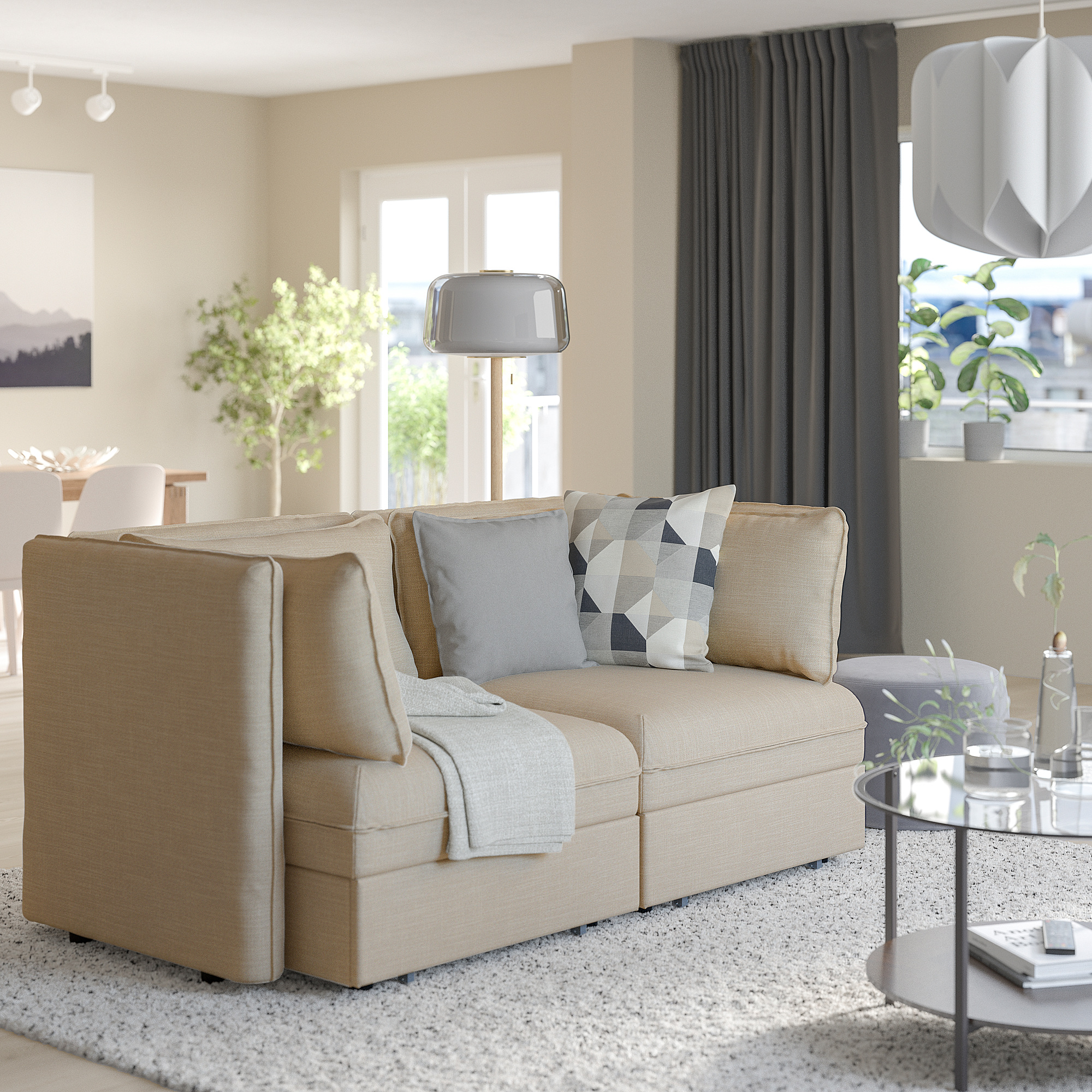 VALLENTUNA 2seat modular sofa w 2 sofabeds, Hillared beige IKEA
