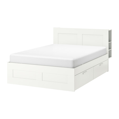 BRIMNES bed frame w storage and headboard, white/Lönset, double