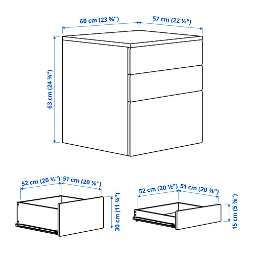PLATSA/SMÅSTAD chest of 3 drawers