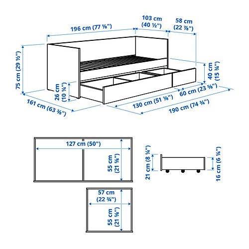 VIHALS day-bed with storage/1 mattress