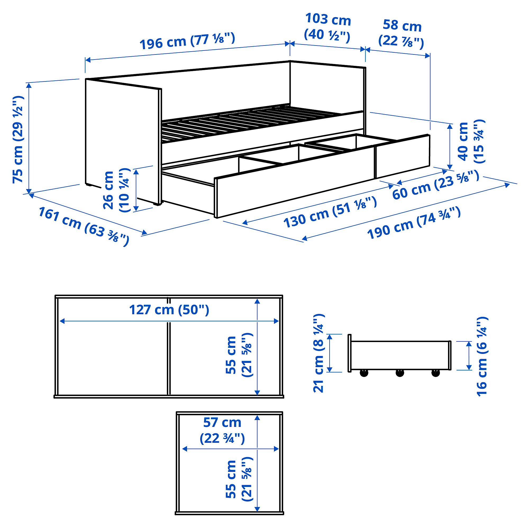 VIHALS day-bed with storage/1 mattress