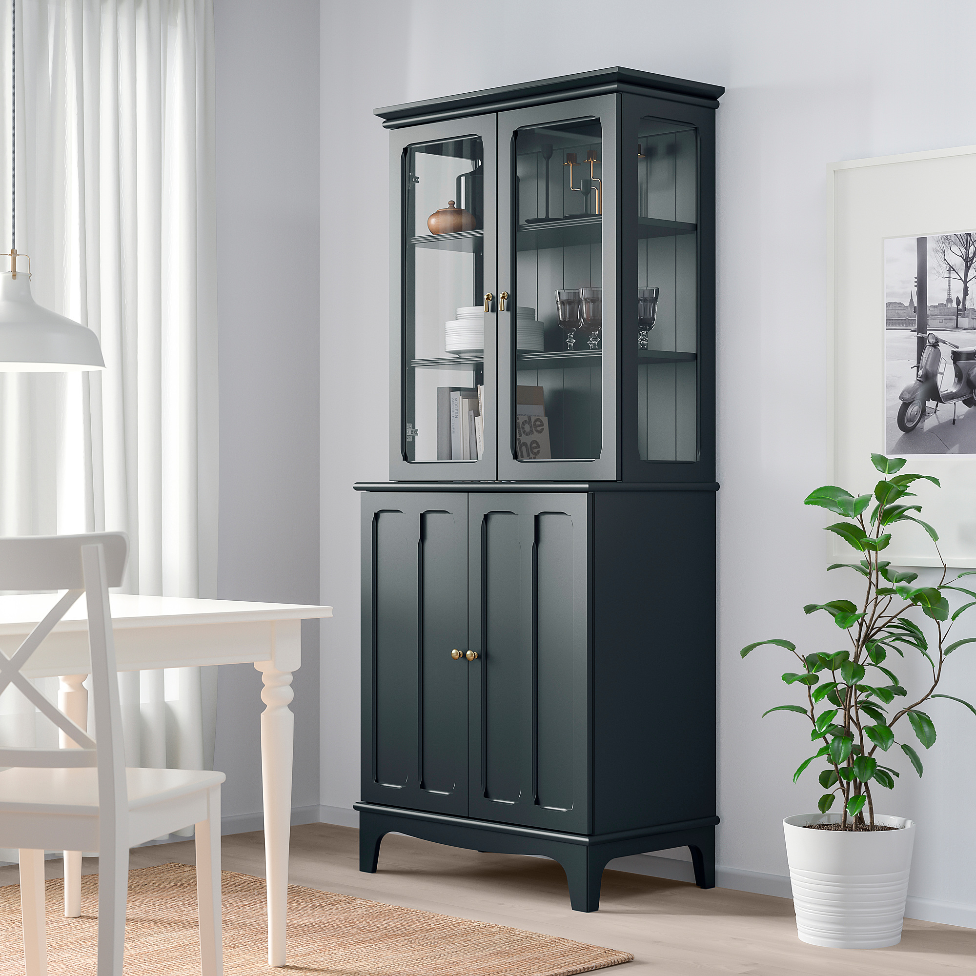 LOMMARP - cabinet with glass doors, dark blue-green | IKEA ...