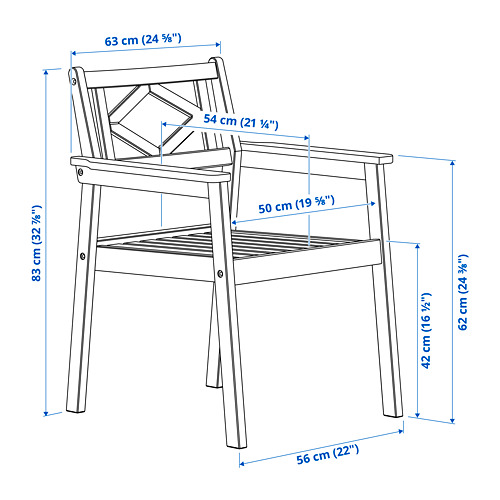 BONDHOLMEN chair with armrests, outdoor