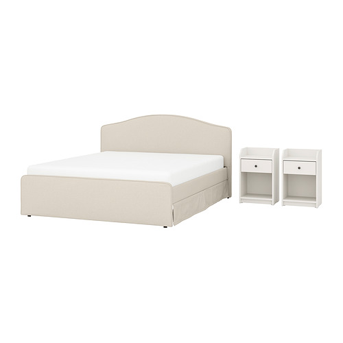 RAMNEFJÄLL/HAUGA - 睡房傢具 3件套裝, Idekulla 米黃色/白色, 雙人 | IKEA 香港及澳門 - E1017890_S4