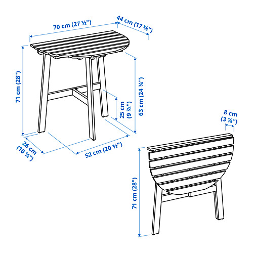 ASKHOLMEN table for wall+1 fold chr, outdoor