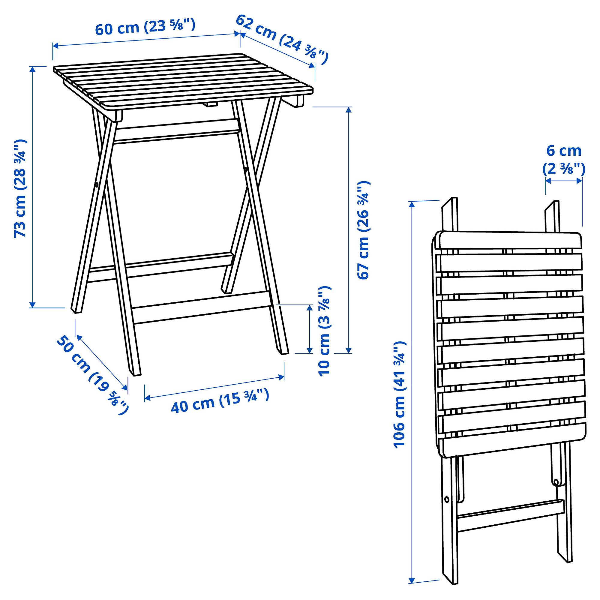 ASKHOLMEN table+2 folding chairs, outdoor