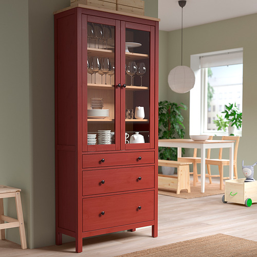 HEMNES glass-door cabinet with 3 drawers