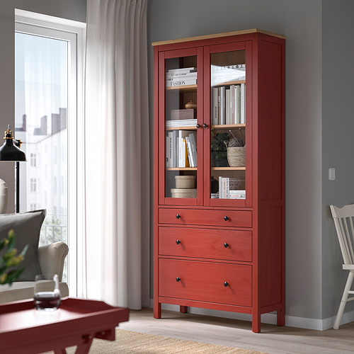 HEMNES glass-door cabinet with 3 drawers