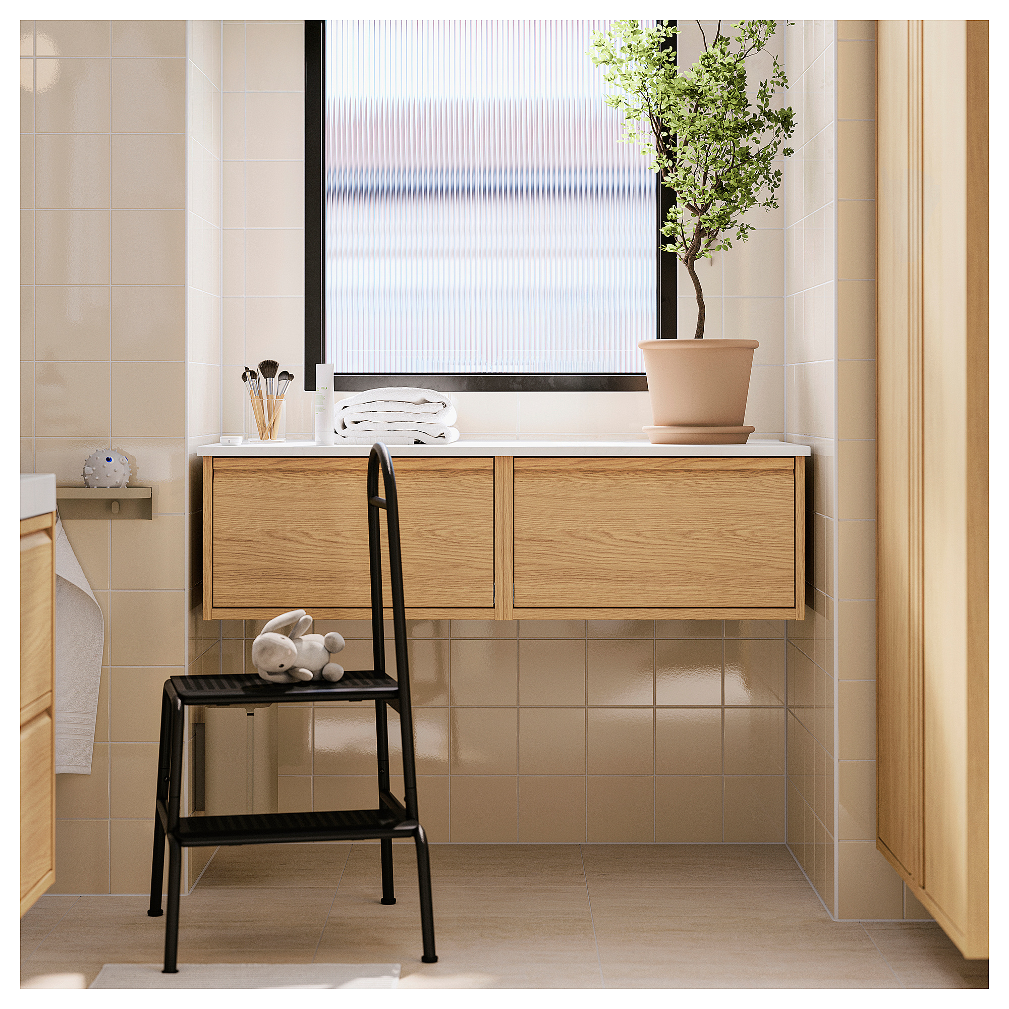 BÄSINGEN step stool with handrail, 2-steps