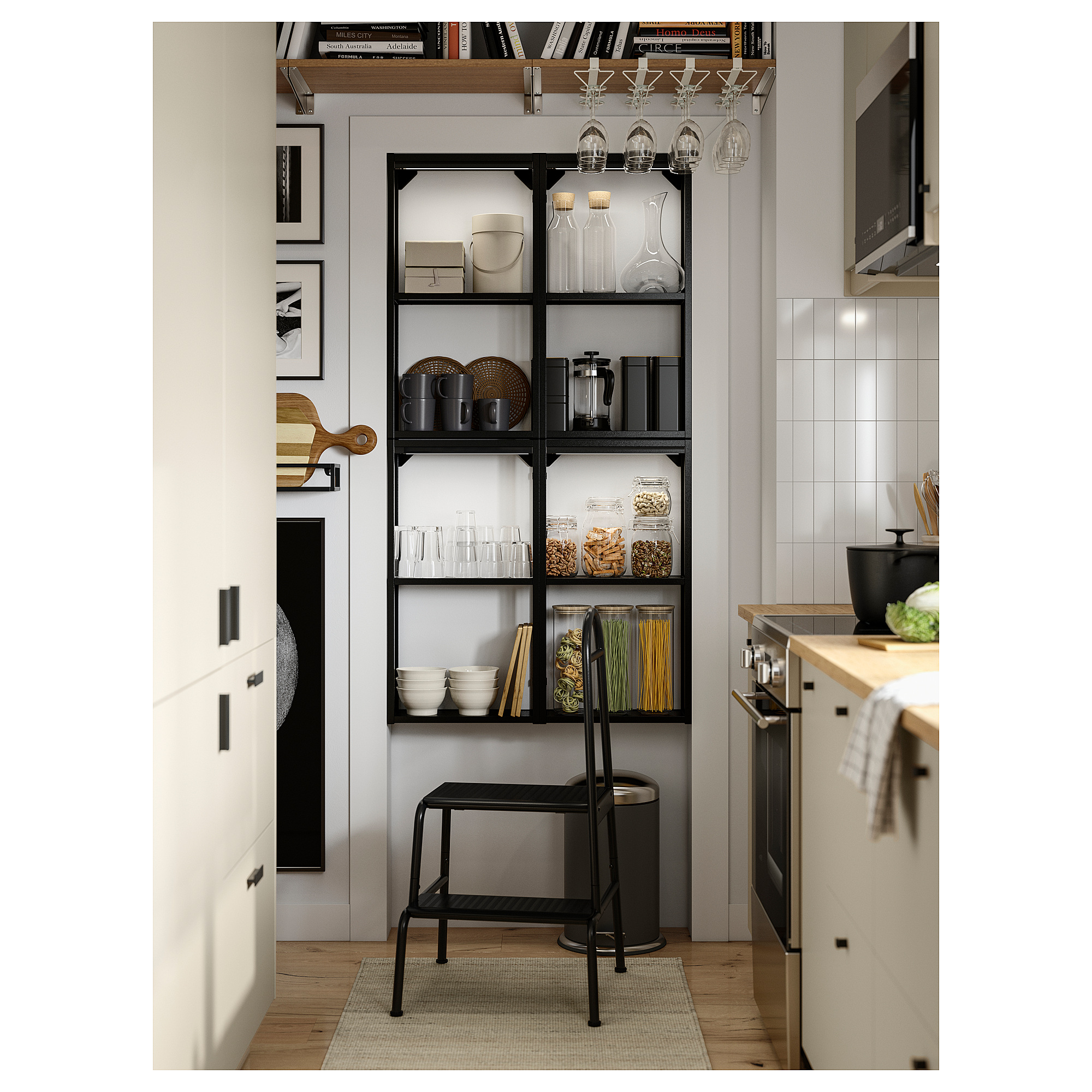 BÄSINGEN step stool with handrail, 2-steps