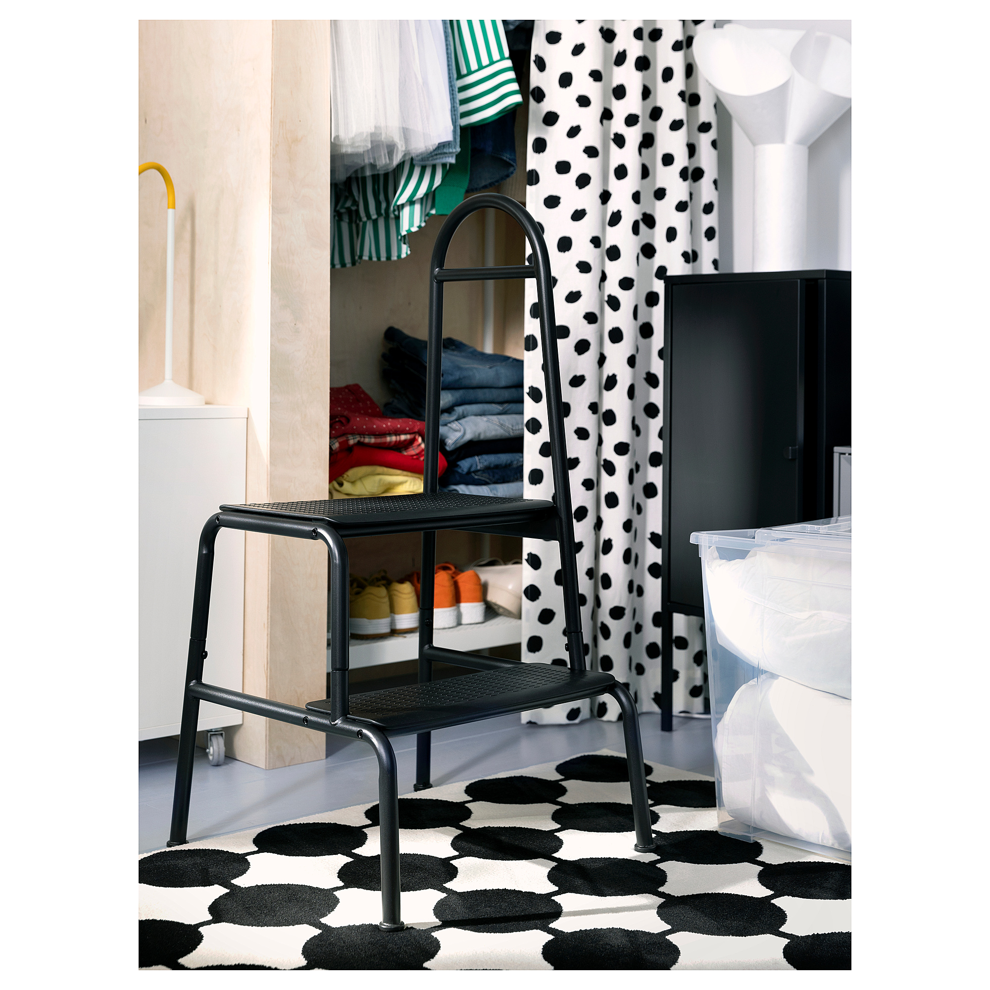 BÄSINGEN step stool with handrail, 2-steps
