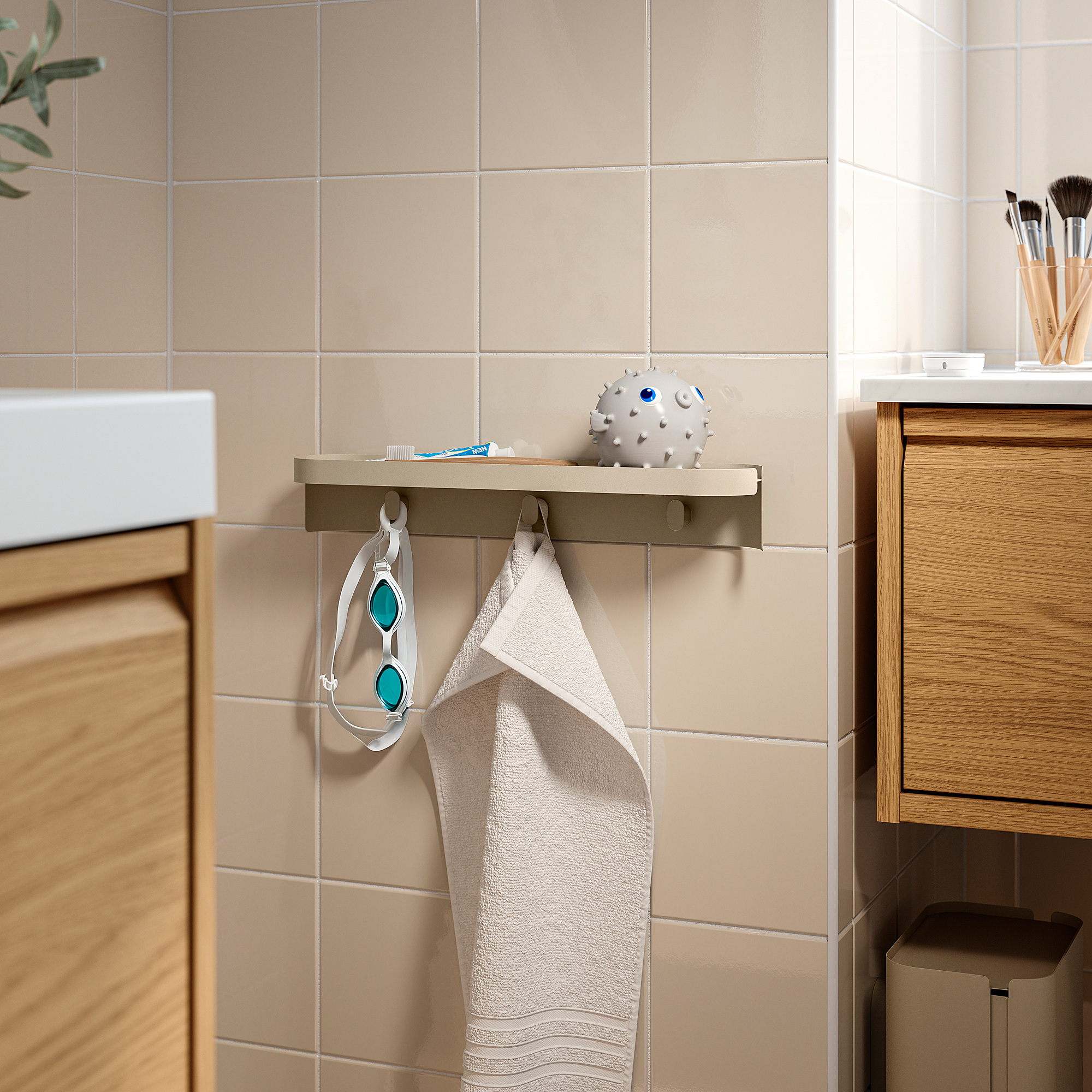FLORSJÖN wall shelf with 3 hooks