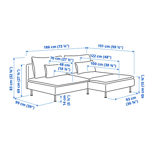 SÖDERHAMN 2-seat sofa with chaise longue