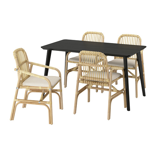 SALNÖ/LISABO table and 4 chairs with armrests
