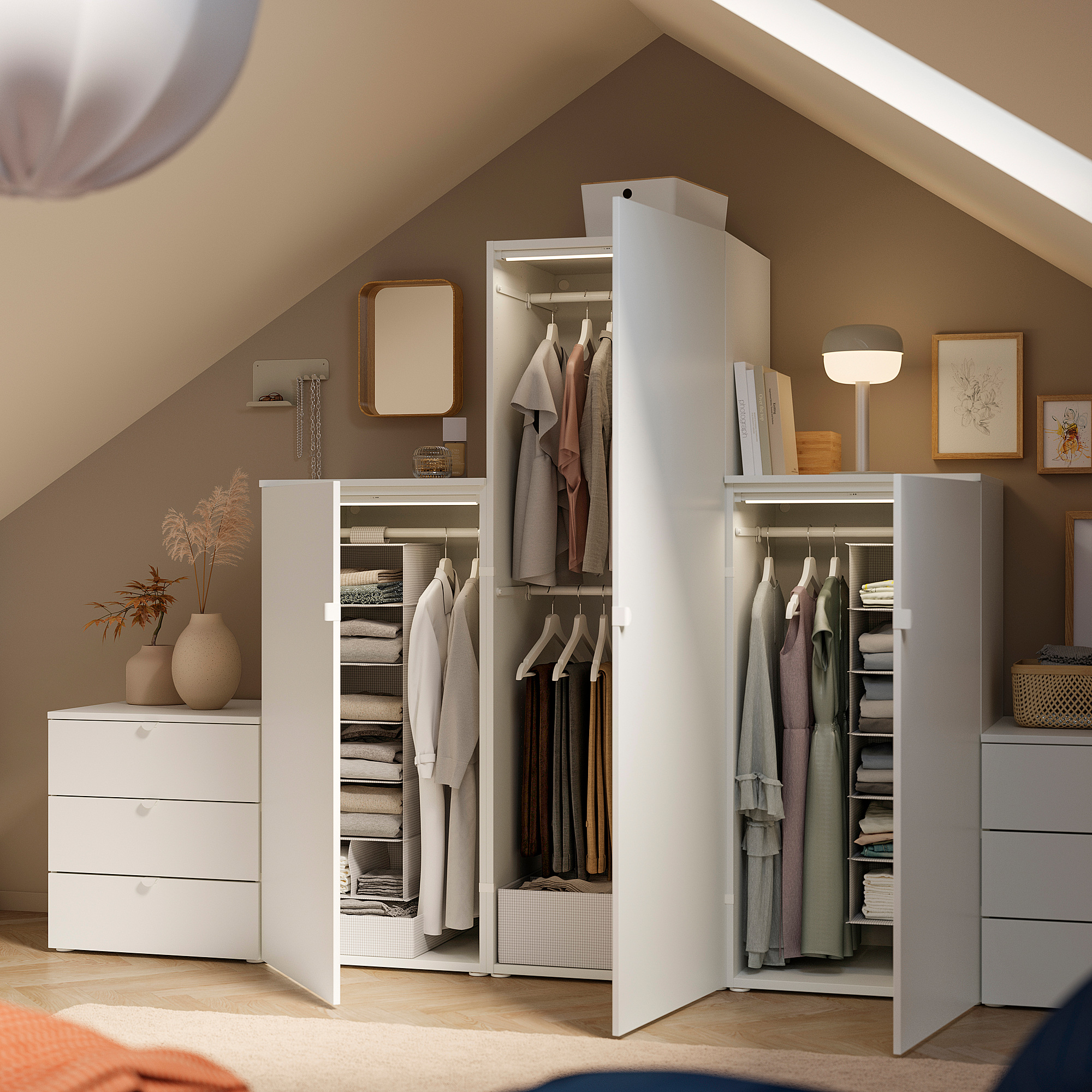 PLATSA wardrobe with 3 doors+6 drawers