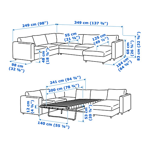 VIMLE crnr sofa-bed, 5-seat w chaise lng