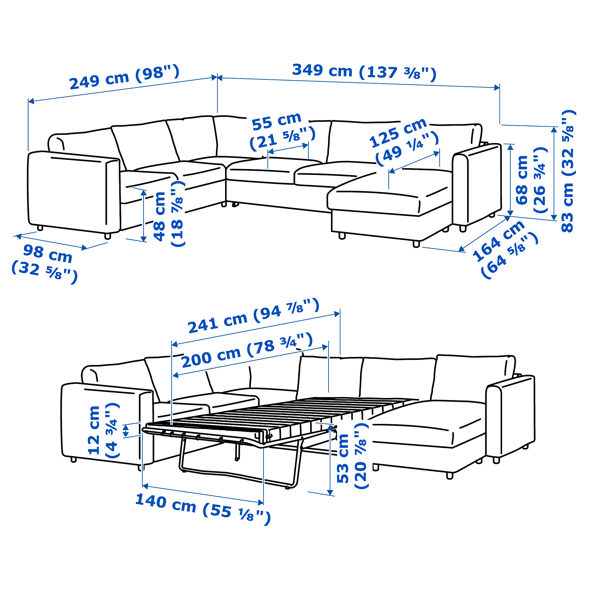 VIMLE crnr sofa-bed, 5-seat w chaise lng