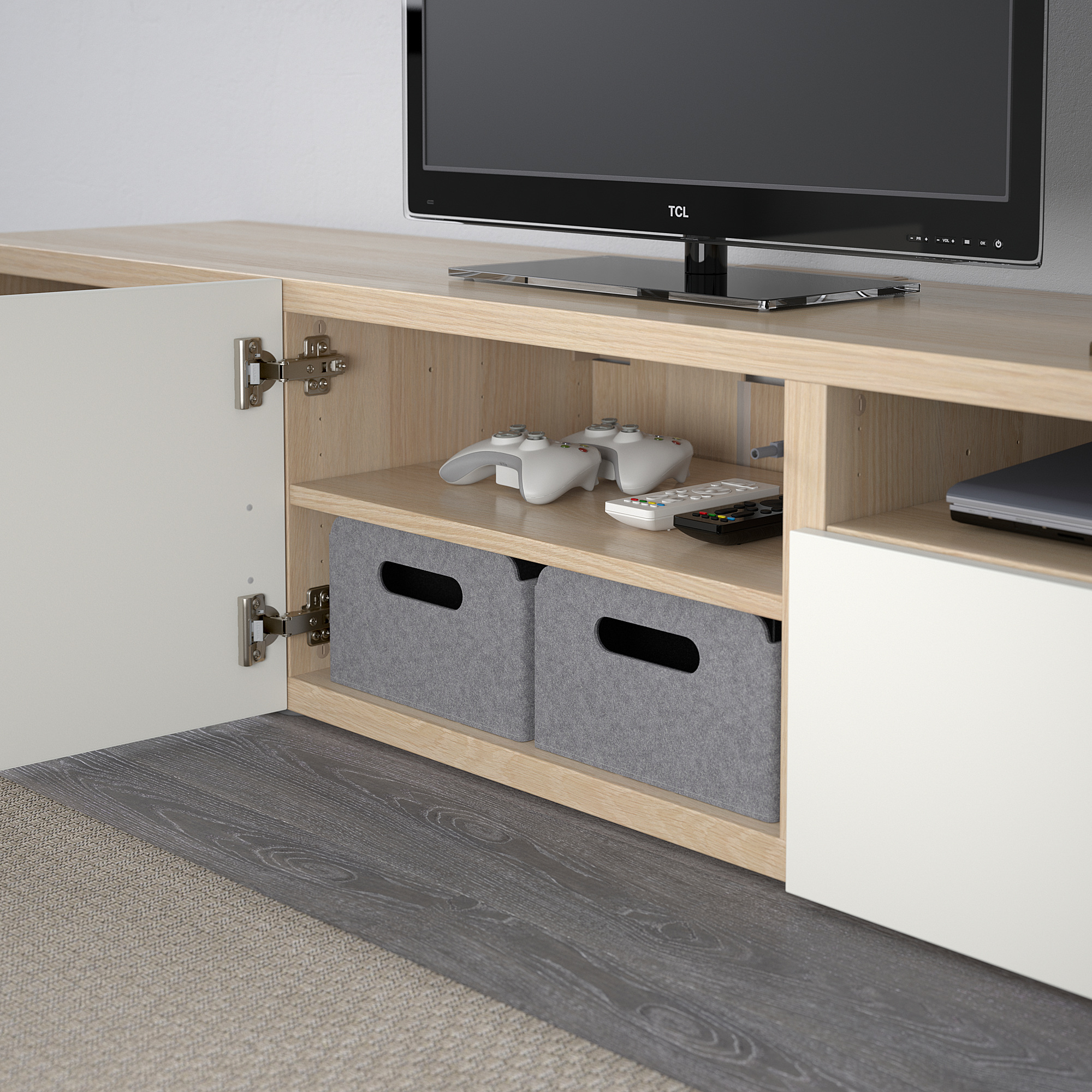 BESTÅ - TV bench, white stained oak effect/Lappviken white | IKEA Hong