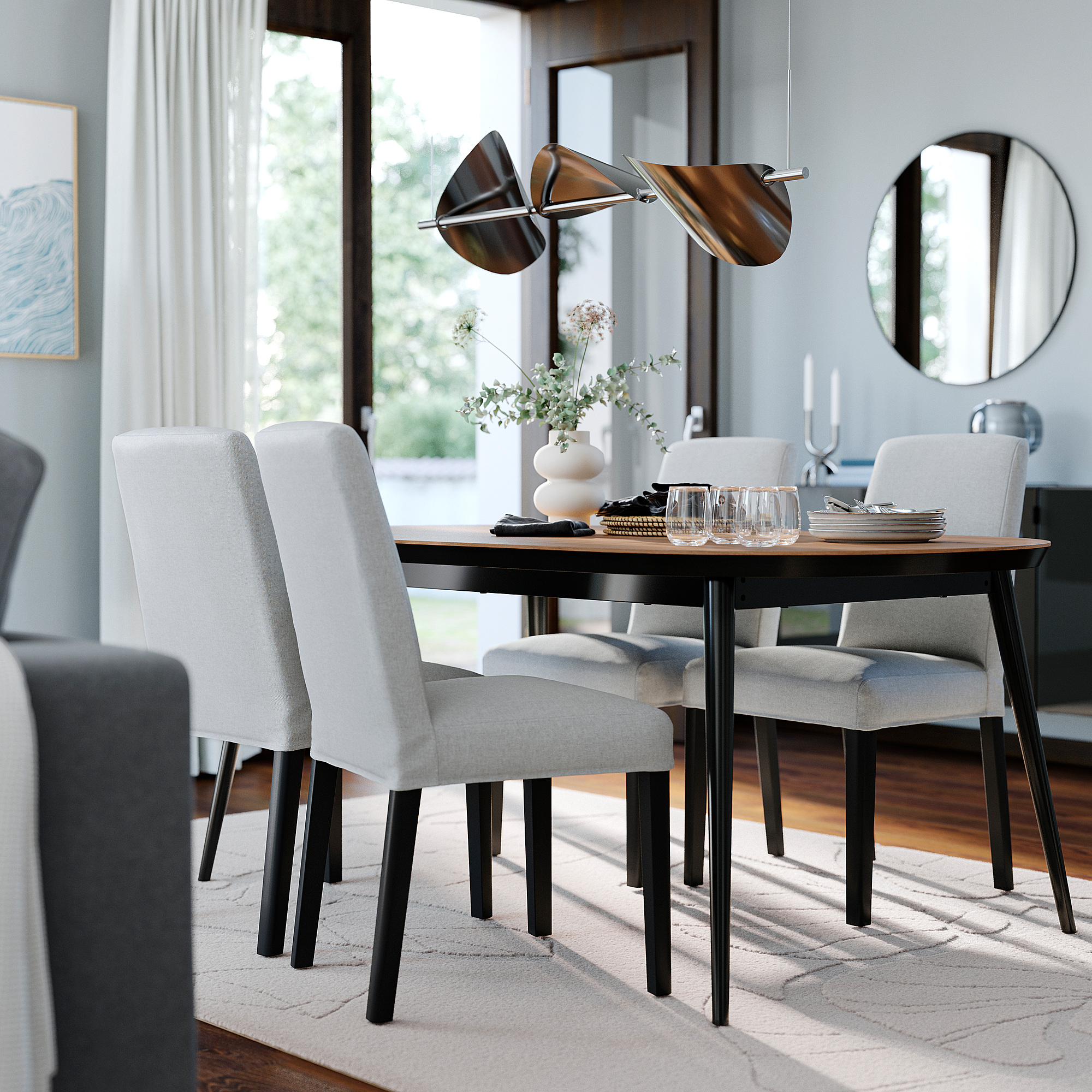 BERGMUND/TJÄRKIL - table and 4 chairs, black walnut veneer/Orrsta