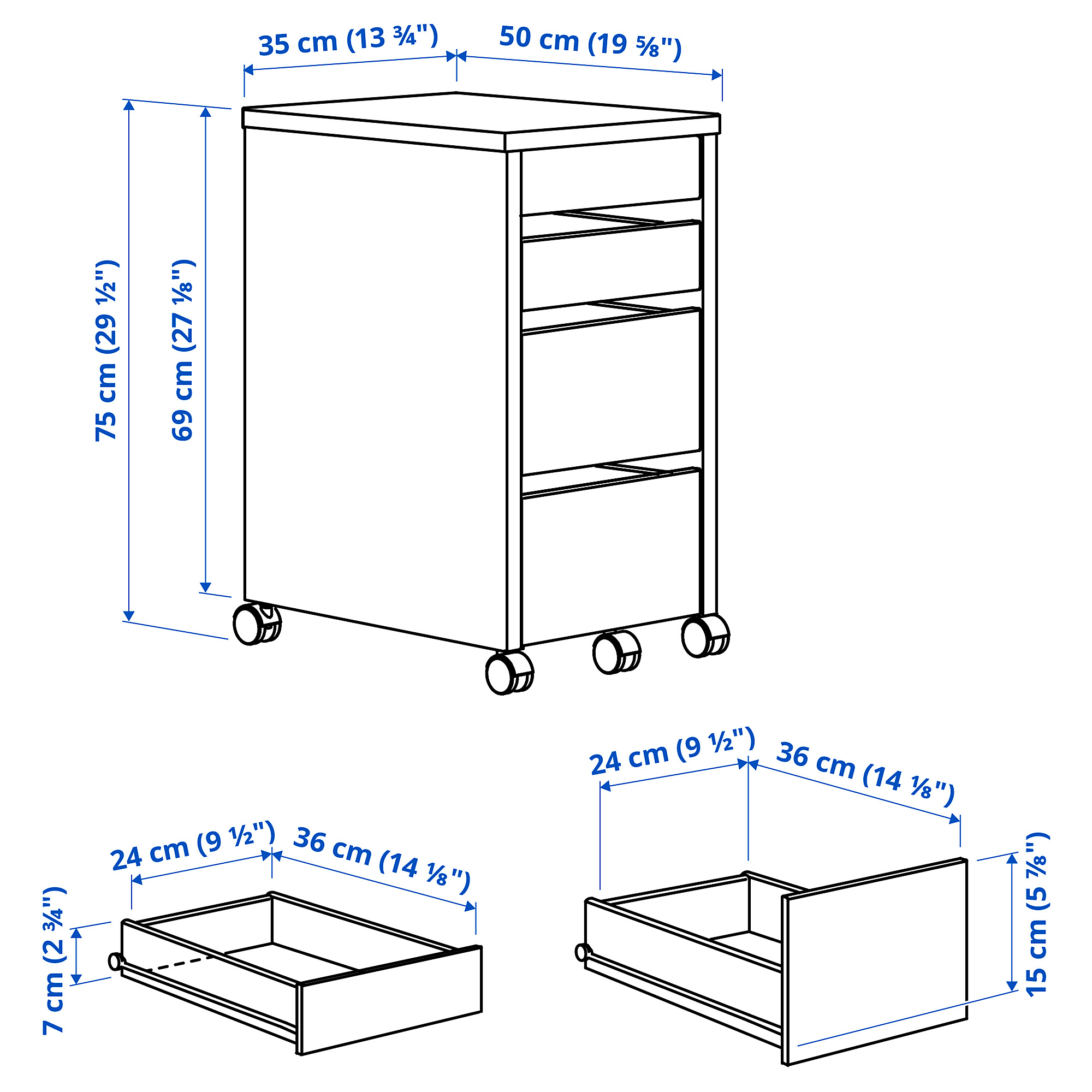 MICKE drawer unit on castors